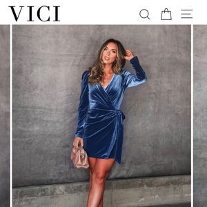 Vici Blue Velvet Wrap Mini Dress Size XS